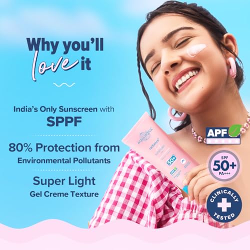 Aqualogica Radiance+ Dewy Face Sunscreen with SPF 50+ & PA+++ | Broad Spectrum Protection & No White Cast | Helps Give Healthy Skin with Watermelon & Niacinamide | 2.82 Oz/80g