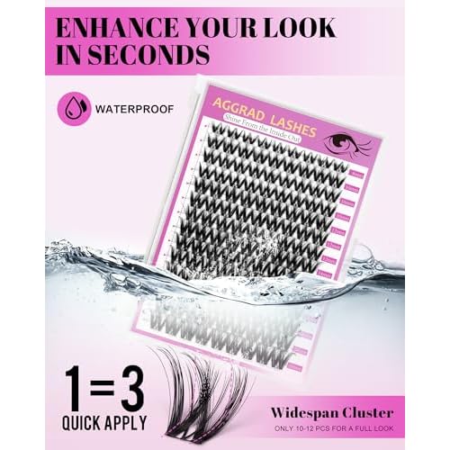 Flora Lash Clusters Kit Wispy Fluffy 8-18mm Hybrid Volume Eyelashes Cluster Extension Kit D Curl Individual DIY False Lash Extension Kit with Lash Bond and Seal, Thin Invisible Black Lash Band