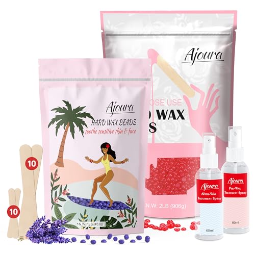 Ajoura 2 lb Rose Hard Wax Beads + 1 lb Lavender Hard Wax Beads for Hair Removal, All-purpose Wax Beans for Sensitive Skin, Large Area Coarse Hair Removal, Refill Bag for Brazilian Bikini, Face