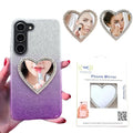 Wireless City Heart Phone Mirror Stick-On (2 Pack), Silver & Gold Diamond Bling Makeup Mirrors, 5.5cm Ideal for Makeup and Women¡¯s Touch-Ups