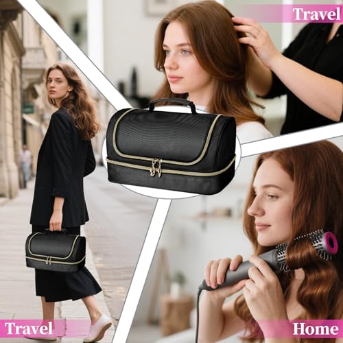 Travel Carrying Case Compatible with Dyson Airwrap Flexstyle/Shark Flex Fushion and Attachments, Portable Storage Bag for Hair Styling Tools with Metal Hanging Hook, Black (Bag Only)