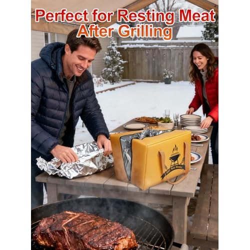 Apipi PU Leather BBQ Blanket for Resting Meat - 8.6" x 10" x16" Easy Clean Insulated Meat Resting Bag for BBQ Accessories, Grilling Valentine¡¯s Day Gifts for Men/Husband