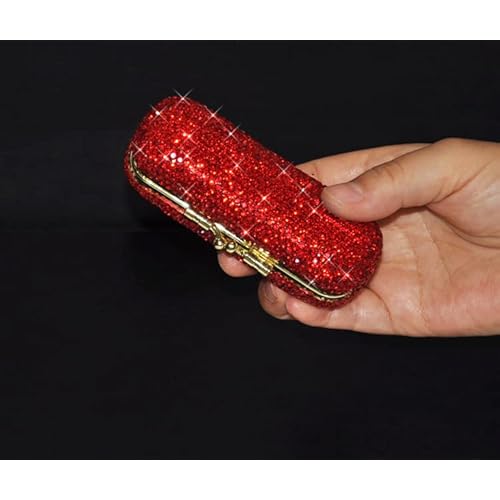 Bling Rhinestone Crystal Lipstick Case Holder Organizer bag Cosmetic Storage for Women's Lipstick Jewelry Kit (Red)