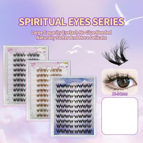Thick Fluffy Self Adhesive Eyelashes Clusters Extension, 11-14mm 80pcs Pre-Glue False Eyelashes Clusters Set, Individual Lashes, No Glue Needed