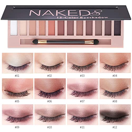 2Pcs 12 Colors Makeup Nude Colors Eyeshadow Palette Set Natural Naked Matte Shimmer Smokey Glitter Pigment Eye Shadow Pallete Waterproof Professional Beauty Eye Makeup, Birthday Gifts for Women