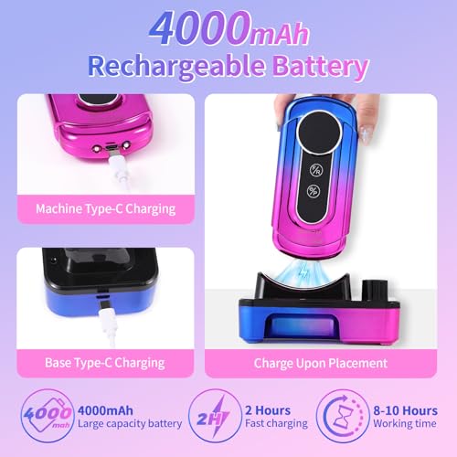 Electric Nail Drill Professional - 45000 RPM Cordless Nail Drill with Rechargeable Stand, Electric Nail File with Nail Lamp, Portable Nail Drills for Acrylic Gel Polishing Removing, Home & Salon Use