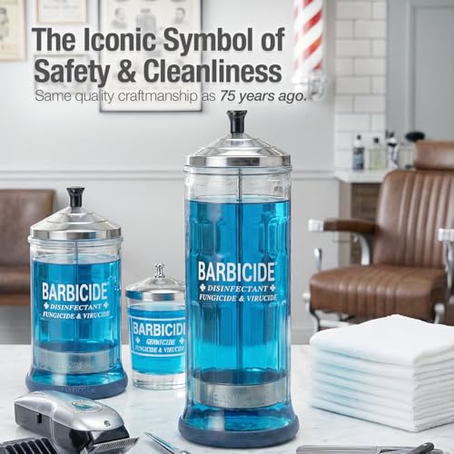 BARBICIDE Disinfectant Jar ? Durable Glass Immersion Container with Stainless Steel Lid and Tray ? Professional Tool Sanitizer for Combs, Brushes & Implements - (MidSize - 21 Fl Oz)