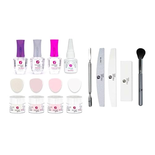 Revel Nail Dip Powder Starter Kit with Dip Powder Liquids & Tool Set, Fabulous in French