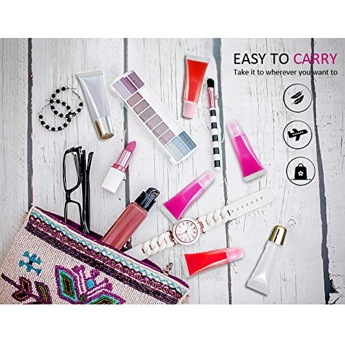 AMORIX 50PCS Lip Gloss Containers 10ml Gold Lip Gloss Tubes Empty Lip Balm Tubes Squeeze Tubes Lipgloss Supplies Lip Gloss Kit for Lip Gloss Base + 2 x 20ml Syringes & Labels