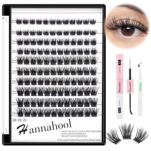 10Rows Mixed 10-12-14-16mm /8-10-12-14mm Individual False Eyelashes D Curl Wide Stem Makeup Cluster Eyelashes Natural Volume Eye Lashes Extensions (HD-lashes kit-8-10-12-14mm mixed)