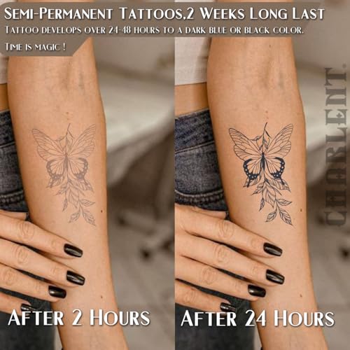 Butterfly Semi-Permanent Tattoos for Women - 2 Weeks Long Last,Realistic Butterfly Fake Tattoos for Body Art/Fades Naturally/No Reflection/Waterproof
