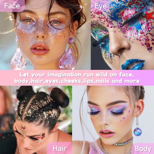Purple Face Body Glitter Gel,Sparkly Face Glitter for Women,Mermaid Sequins Hair Glitter Makeup£¬Chunky Glitter Makeup for Face/Body/Hair/Eyes,Easter Basket Stuffers for Teens