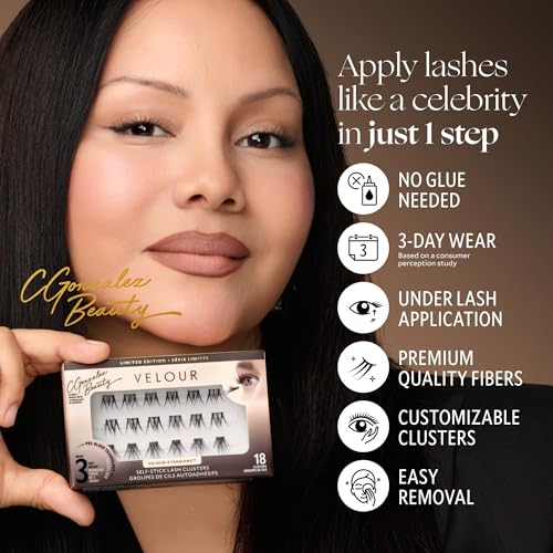 Velour x CGonzalez Beauty Self-Stick Lash Clusters, Self Adhesive Eyelashes, 18 Eyelash Clusters