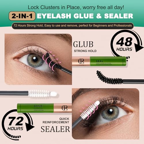 Lash Bond and Seal Eye Lash Glue Individual Eyelash Glue 2 in 1 Formula 5ml+5ml Long Lasting, Waterproof, Non-Irritating, Sleep Proof, DIY Extension, for Stunning Eyes, for Eyelash Cluster