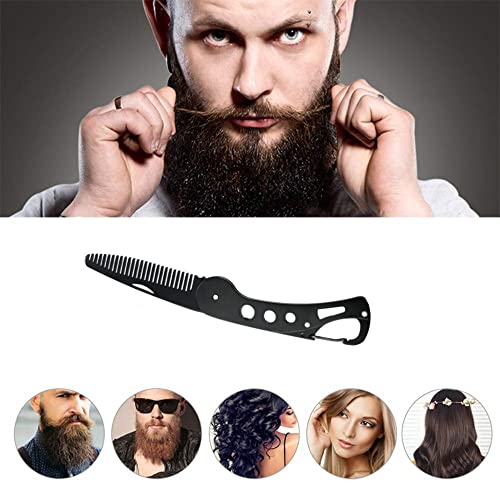 Stainless Steel Folding Beard Comb For Men, Mustache Comb Multifunctional Pocket Beard for Men Beard Mustache Stylin
