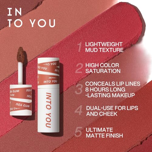 INTO YOU Velvet Matte Finish Lip Stain, Lip Tint, High Impact Lipcolor With Lightweight Lip Mud Texture, Dual-Use For Lips And Cheek, Pink Lipstick (EM12)