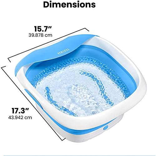 HoMedics Compact Pro Spa Collapsible Footbath with Heat Maintenance, Vibration Massage, ACU-Node Surface, Improves Circulation, Soothe Tired Muscles, Tub for Easy Storage, Blue and White