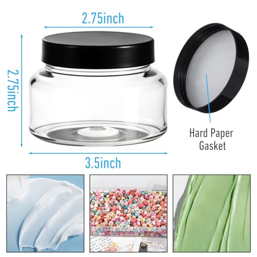 16 Pack 8 Oz Plastic Jars with Lids, Clear Body Scrub Containers Empty Refillable Containers Round Low Profile Samples Jars for Makeup, Body Butter, Creams, Slime, Travel Storage