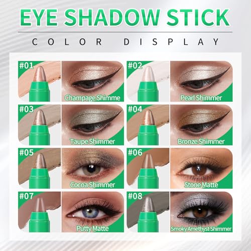 AWCCXMYM 8PCS Eye Shadow Sticks Smooth Matte Cream Eyeshadow Stick Set Long-Lasting & Waterproof Shimmer Eyeshadow Pencil for Daily & Party Christmas Eye Makeup