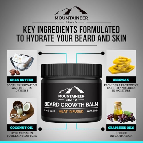 Mountaineer Brand All Natural Biotin Beard Growth Balm | Made in USA | Beard Conditoner and Softner | Moisturize and Hydate | 2 oz