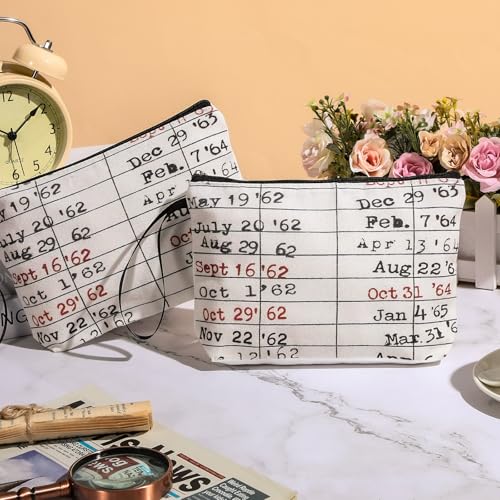 Sieral 10 Pcs Library Book Club Gifts Bookish Pouch Book Lover Gifts Bookish Zipper Canvas Pouch for Women Library Due Date Card Makeup Bag Back to School Party Favors