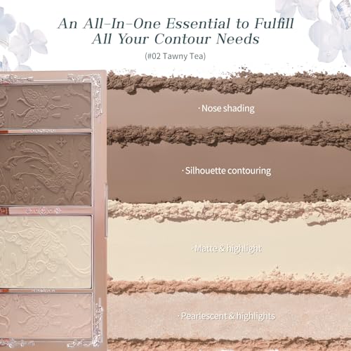 Flower Knows Butterfly Cloud Collar Embossed Highlight & Contour Palette,Sculpting Highlighter Contouring Palette,Buildable Powder for Defining,Soft Blendable Formula,0.56 Oz(02 Tawny Tea)