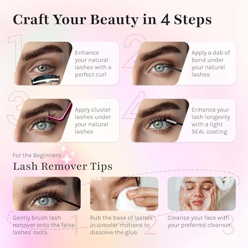 DIY Lash Extensions Kit 280PCS Individual Lashes Clusters,9-16mm MIX 30D Fluffy and Natural False Eyelashes,Wispy and Volumn,with Lash Bond and Seal,Tweezers,Glue Remover,Easy Use At Home