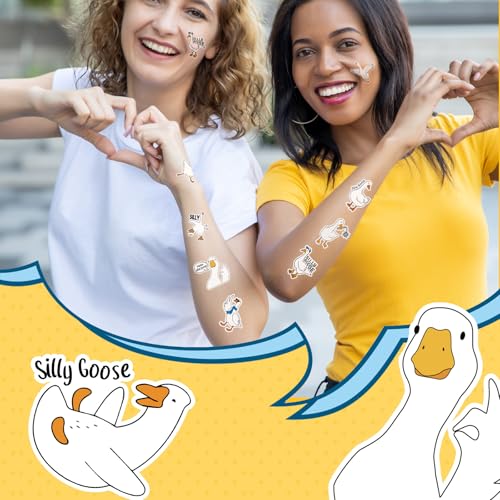 Blulu Silly Goose Temporary Tattoos 8 Sheets 80 Pcs One Goose Birthday Decorations Cute Animals Themed Fake Tattoo Stickers for Classroom Prize School Gifts Carnival Birthday Party Favors(Funny)