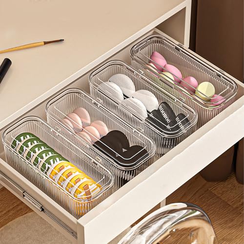 JessLab Makeup Brush Holder Organizer, Clear Makeup Sponges Organizer,Cosmetic Storage Case with Lid Display Case for Vanity, 1 Compartment (2 Pack)