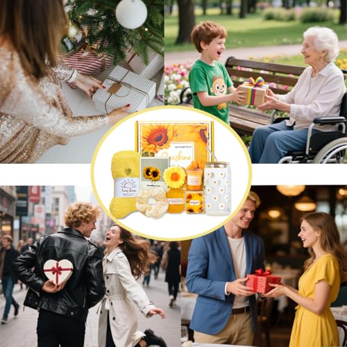 Unique Sunflower Gifts Basket for Women, Self Care Kit Set for Teen Girls, for Get Well Soon Gift, Happy Birthday, Valentines Day and Mothers day (pack of 8)