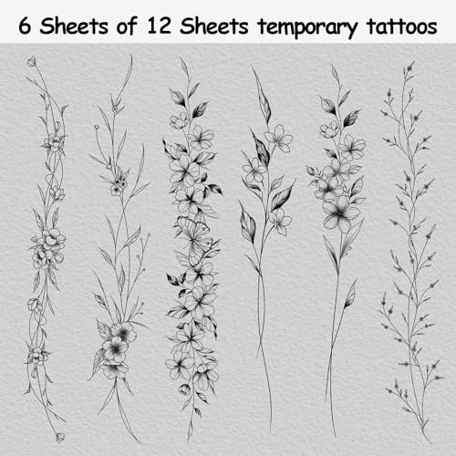 Cerlaza Tiny Temporary Tattoos for Women Girls, Realistic Fake Tattoos That Look Real and Last Long for Adult, Waterproof Hand Tattoos Stencils Stickers for Body Art-12 Sheets