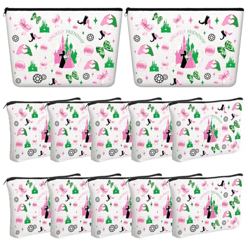 12 Pack Musical Witch Pink and Green Gifts Bulk Easter Mother's Day Party Favors Princess Makeup Cosmetic Bags 3D Friendship Pouch Women Zipper Travel Organizer for Birthday Evil Fan Lover