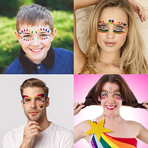 LGBT Pride Rainbow Temporary Tattoos,10 Sheets Mixed Rainbow Style Patterns Waterproof Gay Pride Day Face Tattoo Stickers for Women Men Pride Parades Festival Party Supplies