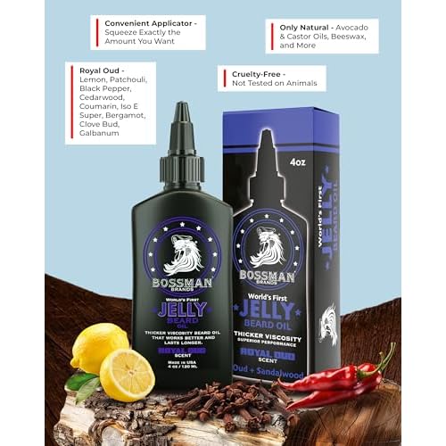 Bossman Jelly Beard Oil for Men Bundle | 2 Pack, 8 oz (Magic + Royal Oud Scents) | Softens, Moisturizes & Conditions with Natural Ingredients ? Made in the USA