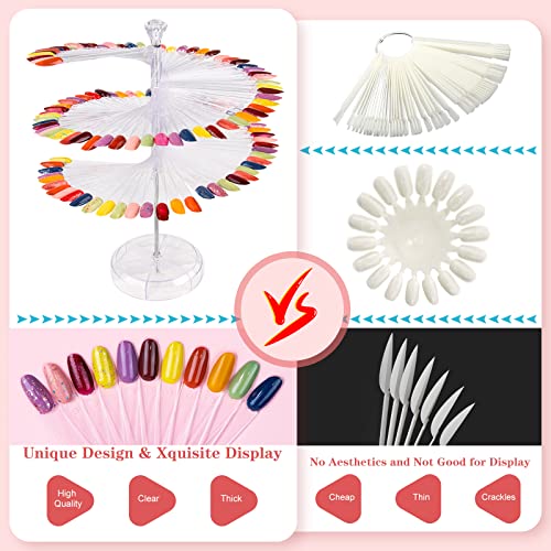 Nail Polish Organizer 2Pcs with 120Pcs Clear Nail Color Swatches Display for Gel Polish Spiral Nail Sample Practice Sticks