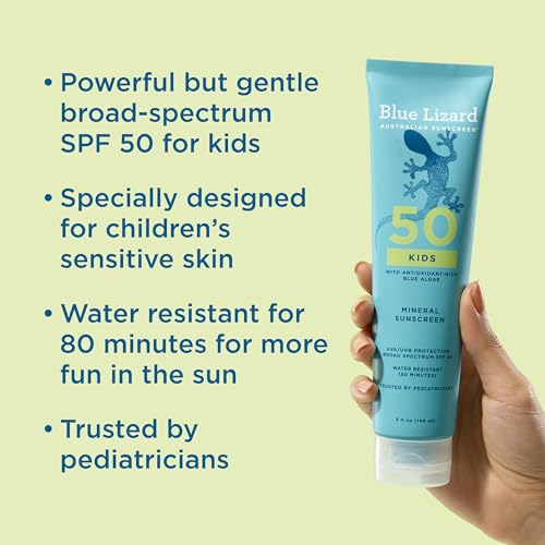 Blue Lizard Kids Mineral SPF 50 Sunscreen Lotion, 100% Mineral, Children¡¯s Sunscreen, Water-Resistant Formula, Paraben-Free, Fragrance-Free, 5 fl oz
