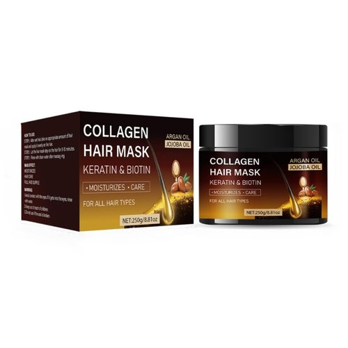 Keratin Hair Mask Treatment, Collagen Hair Mask with Keratin and Biotin, Argan and Jojoba Oil, Moisturizing Treatment for All Hair Types, 8.81 oz