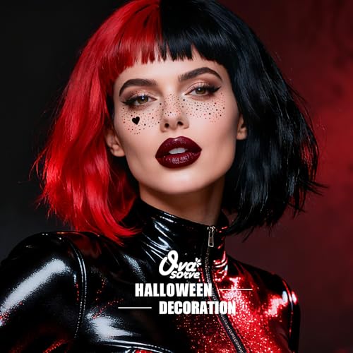 HQ Joker Freckles Face Tattoo - Black & Red Temporary Tattoos with Sinister Smiles | Waterproof Face Makeup for Halloween Costume, Zombie Party & Prisoner Cosplay (8 Sheets)