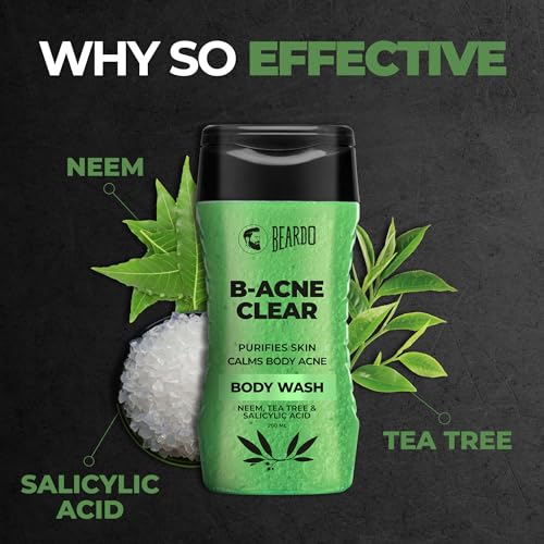 BEARDO Body Acne Body Wash for Men 200 ml | With Neem, and Tea Tree | Clean Clear Skin | For Body Acne and Skin Purification | B-acne Bodywash