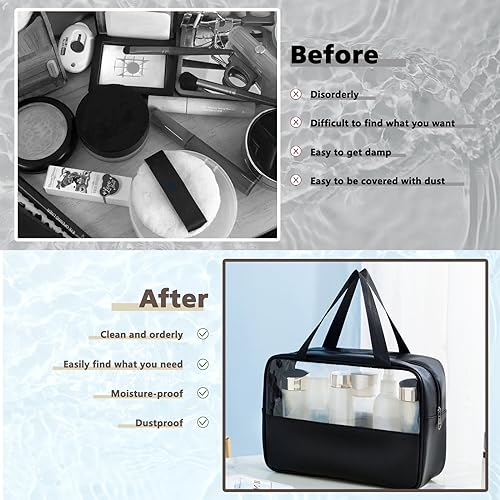 Large Clear Toiletry Bags for Traveling, 4Pcs Waterproof Clear Travel Bags for Toiletries Women Men, Travel Toiletry Bag Set, Transparent Makeup Cosmetic Bag, Black