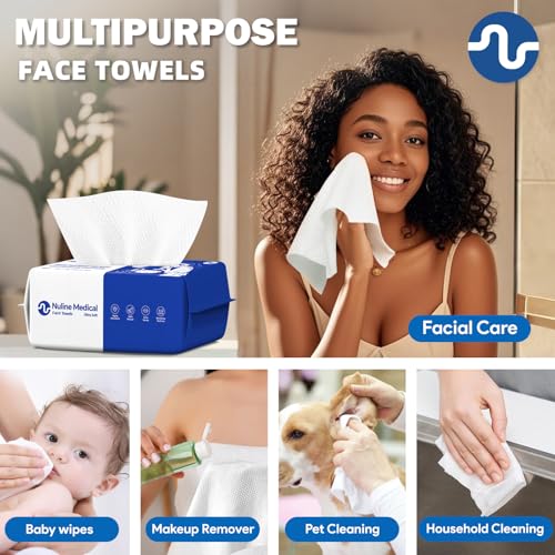 Disposable Face Towel, Biodegradable Facial Towels for Sensitive Skin, Ultra Soft Face Towelette for Women Cleansing, 7.87¡¯¡¯ x 7.87 ¡®¡¯ (4 Packs)