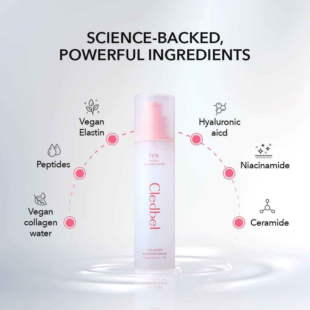 Cledbel Collagen Booster Serum, 150ml/ 5.07fl. Oz, Firming, Plumping & Hydrating Serum, 73% Vegan Collagen Water, Vegan Elastin, Hyaluronic Acid, for All Skin, Korean Skincare, Paraben-Free