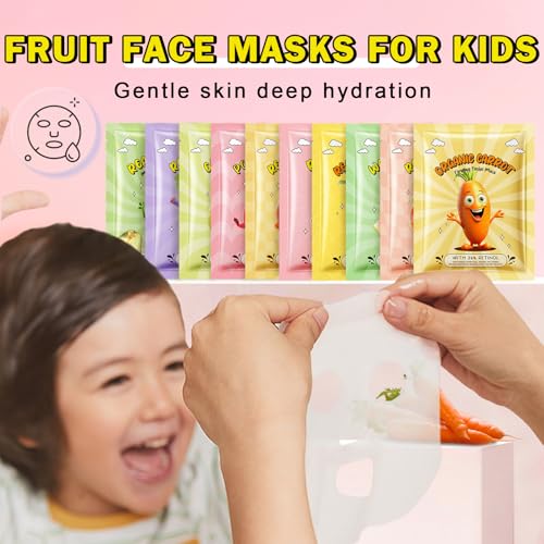 10 PCS Fruit Face Masks for Kids Face Masks Spa,Moisturizing Facial Mask Skincare Set,Birthday Christmas Gifts for Teen Girls