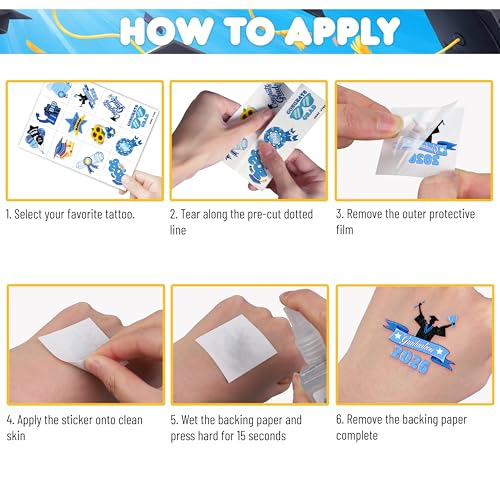 96 PCS Happy Graduation Temporary Tattoos for Kids - Pre-Cut Cute Grad Congrats Designs for Graduation Theme Parties, Fun Birthday Party Supplies Decorations Favors (Graduation-VT1)