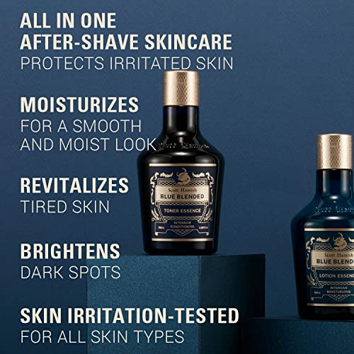 Scott Hamish Blue Blended Set - Skincare Set for Men with Face Wash, Face Toner & Facial Emulsion ? Intensive Moisturizing and Conditioning Aftershave Kit Enriched - Bergamot & Musky Scent