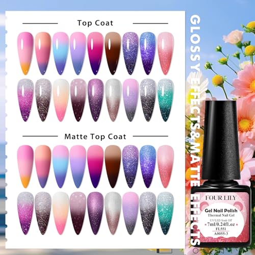 Color Changing Gel Nail Polish Set, 18 Temperature Mood Changing Colors Red Pink Purple, Soak Off UV Light Cure Gel Polish for Salon and Nail Art DIY at Home