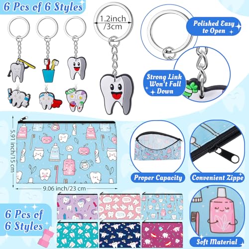 24 Pcs Dental Assistant Gifts Set 24 oz Teeth Plastic Tumbler Cup with Lid Straw Tooth Cosmetic Bag Novelty Teeth Sock Tooth Shape Keychains Dentist Hygienist Accessories for Women