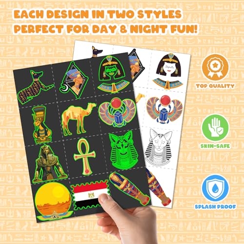 96 PCS Ancient Egypt Party Favors Set ? 72 Pre-Cut Temporary Tattoos & 24 Slap Bracelets, Perfect for Egyptian-Themed Events, Travel-Inspired & Ancient History Gifts