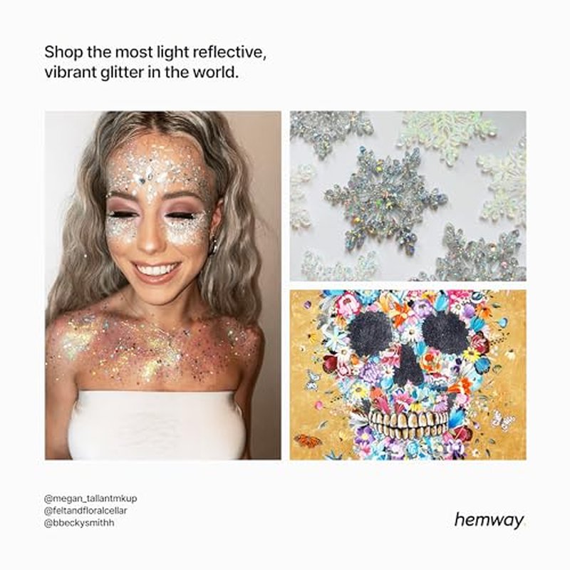 Hemway Rose Gold Holographic Mix Glitter Chunky Multi Purpose Dust Powder Arts & Crafts Wine Glass Decoration Weddings Flowers Cosmetic Face Eye Body Nails Skin Hair Festival 100g