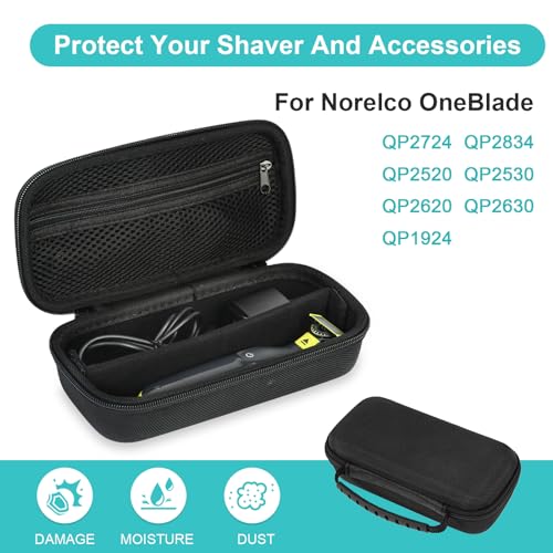 SLODE Hard Travel Case for Philips Norelco OneBlade QP2520 QP2530 QP2724 QP2834 QP2620 QP2630 QP1924 with Handle,Carrying Bag for Hybrid Electric Trimmer and Shaver (Black)